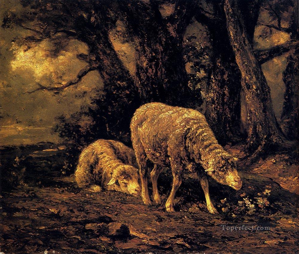 Sheep In A Forest animalier Charles Emile Jacque Oil Paintings